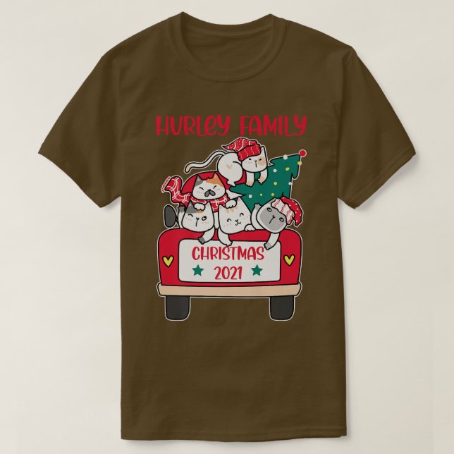 Merry Catmas Christmas truck cat lovers Hurley Fam T-Shirt (Design Front)