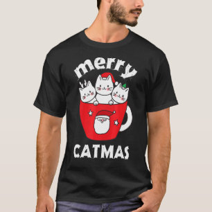 Merry Catmas Cute kitten coffee cup dad and mum ch T-Shirt