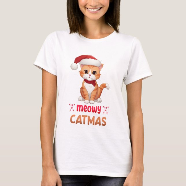 Merry Catmas Cute Pet Lover Xmas Santa Kitty T-Shirt (Front)