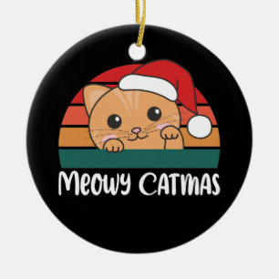 Merry Catmas Funny Cat Christmas Pun Ceramic Ornam Ceramic Tree Decoration