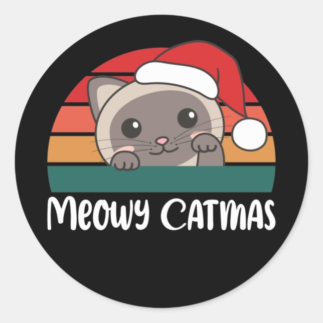 Merry Catmas Funny Cat Christmas Pun Classic Round Classic Round Sticker (Front)