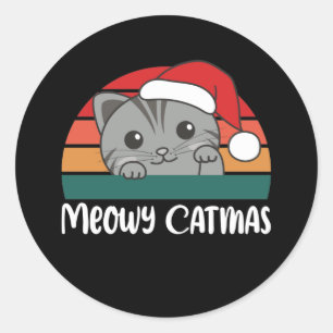 Merry Catmas Funny Cat Christmas Pun Classic Round Sticker