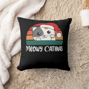 Merry Catmas Funny Cat Christmas Pun Cushion