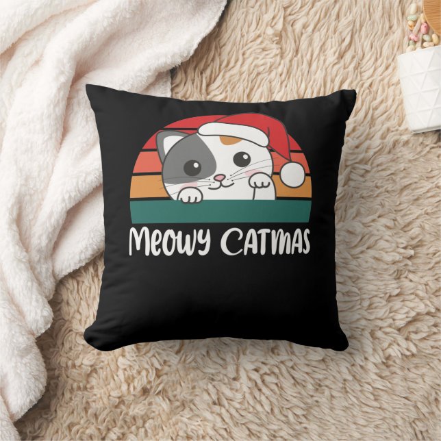 Merry Catmas Funny Cat Christmas Pun Cushion (Blanket)