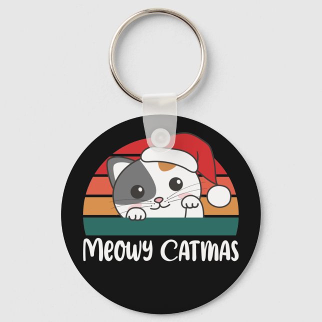 Merry Catmas Funny Cat Christmas Pun Keychain (Front)