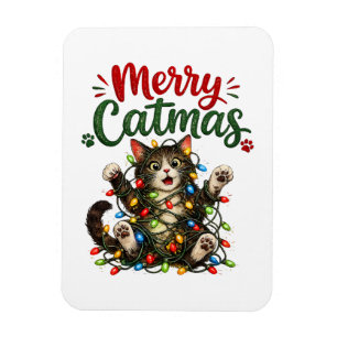 Merry Catmas Funny Cat Christmas Tree Lights Xmas Magnet