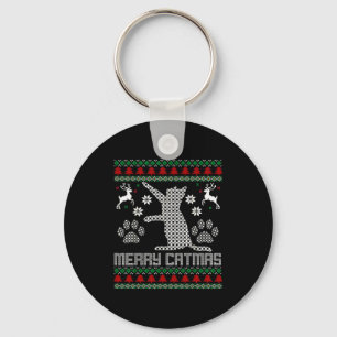 Merry Catmas Funny Cat Christmas Ugly Sweater Men  Key Ring