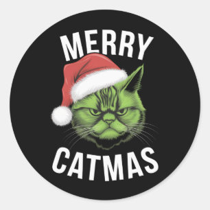 Merry Catmas Funny Cat Lovers Christmas  Classic Round Sticker