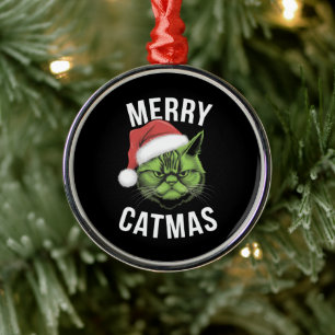 Merry Catmas Funny Cat Lovers Christmas  Metal Tree Decoration