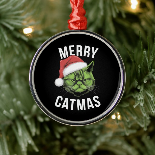 Merry Catmas Funny Cat Lovers Christmas  Metal Tree Decoration (Tree)