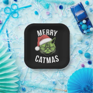 Merry Catmas Funny Cat Lovers Christmas  Paper Plate