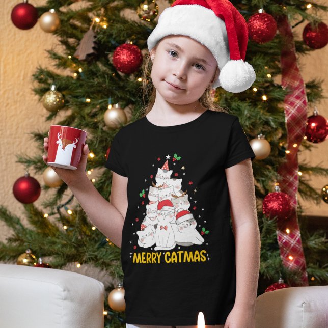 Merry Catmas Funny Cats Christmas Tree T-Shirt (Creator Uploaded)