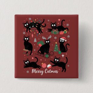 Merry Catmas Funny Christmas Black Cat Lover 15 Cm Square Badge