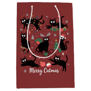 Merry Catmas Funny Christmas Black Cat Lover Medium Gift Bag