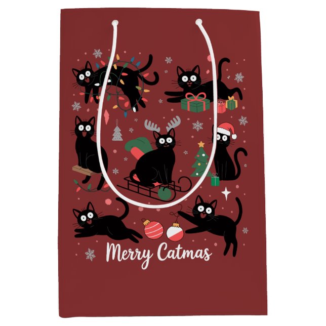 Merry Catmas Funny Christmas Black Cat Lover Medium Gift Bag (Front)