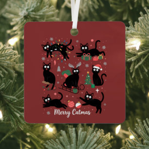 Merry Catmas Funny Christmas Black Cat Lover Metal Tree Decoration