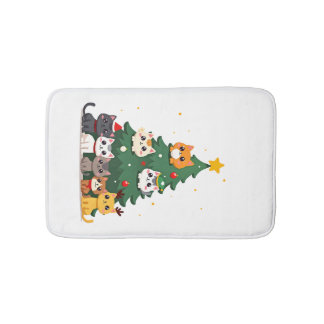 Merry Catmas Funny Christmas Tree, Cats Xmas Meow  Bath Mat