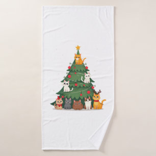 Merry Catmas Funny Christmas Tree, Cats Xmas Meow Bath Towel