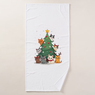 Merry Catmas Funny Christmas Tree, Cats Xmas Meow  Bath Towel