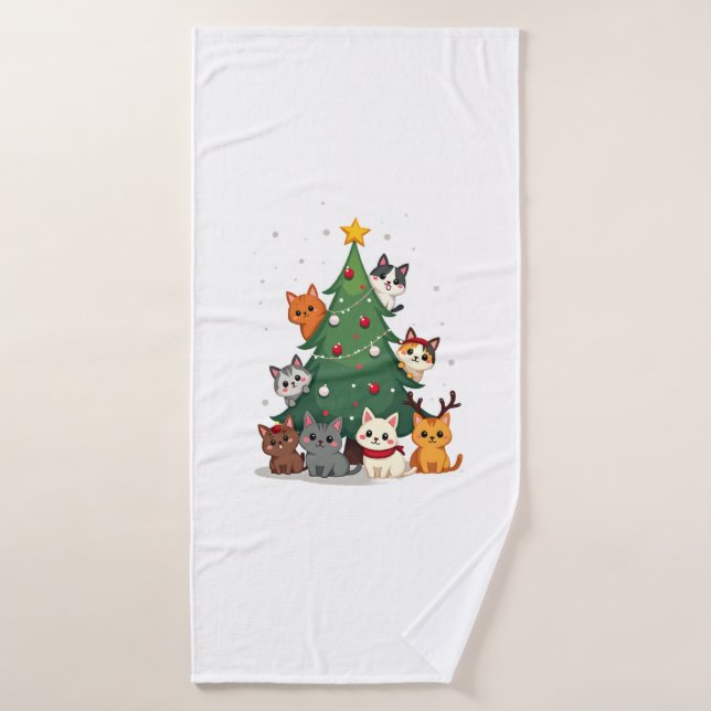 Merry Catmas Funny Christmas Tree, Cats Xmas Meow  Bath Towel (Bath Towel)