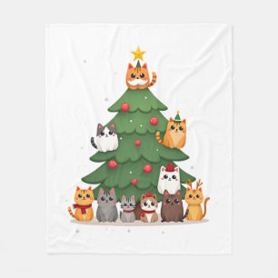 Merry Catmas Funny Christmas Tree, Cats Xmas Meow Fleece Blanket