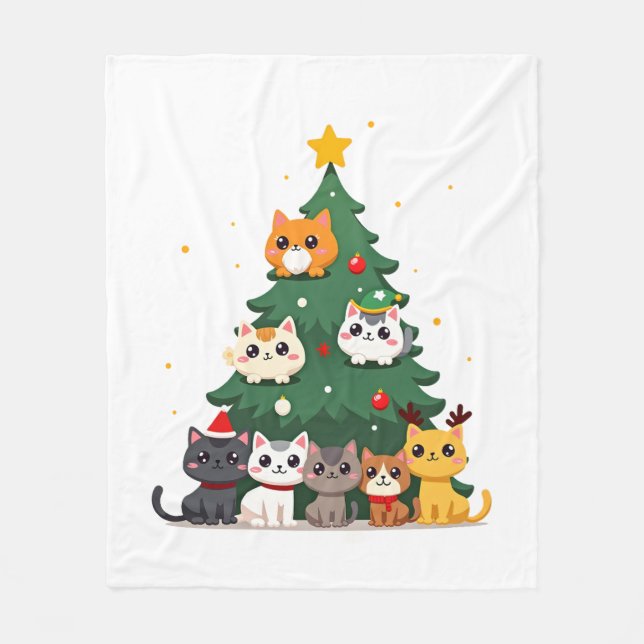 Merry Catmas Funny Christmas Tree, Cats Xmas Meow  Fleece Blanket (Front)