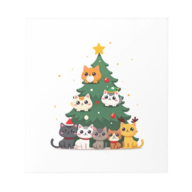 Merry Catmas Funny Christmas Tree, Cats Xmas Meow  Notepad (Front)