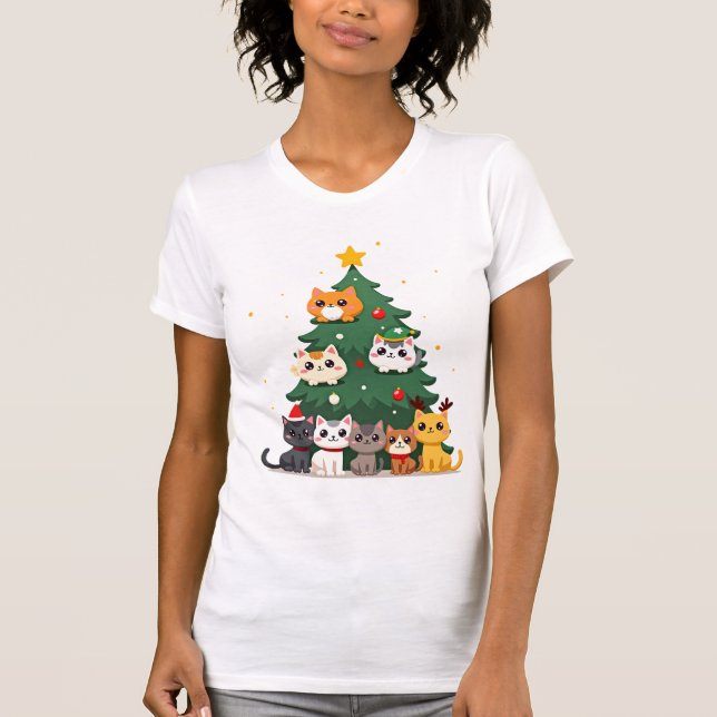 Merry Catmas Funny Christmas Tree, Cats Xmas Meow  T-Shirt (Front)