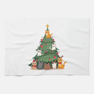 Merry Catmas Funny Christmas Tree, Cats Xmas Meow Tea Towel