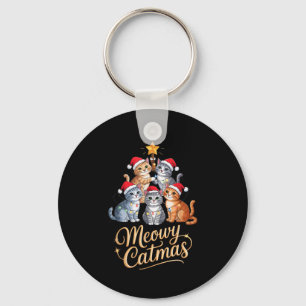 Merry Catmas Funny Christmas Tree Matching Meowy X Key Ring