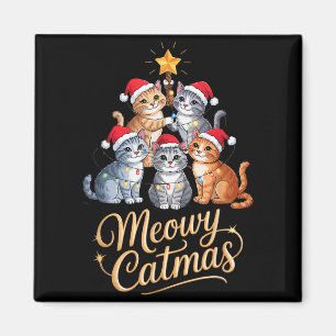 Merry Catmas Funny Christmas Tree Matching Meowy X Magnet