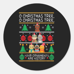 Merry Catmas Funny O Christmas Tree, Cat Xmas Meow Classic Round Sticker