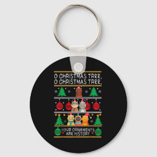 Merry Catmas Funny O Christmas Tree, Cat Xmas Meow Key Ring