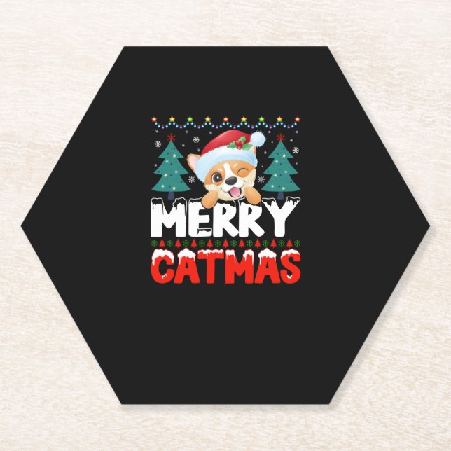Merry Catmas   Paper Coaster (Front)