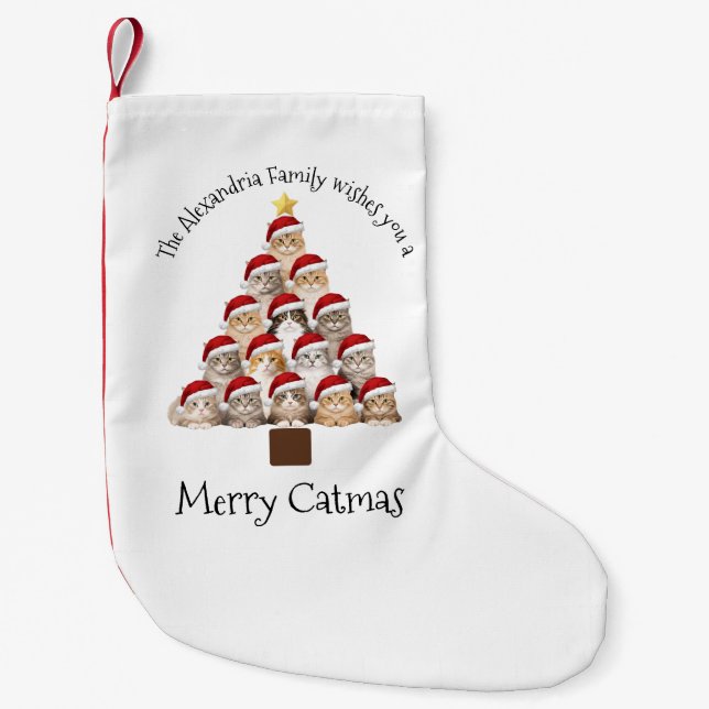 Merry Catmas Personalized Family Christmas Holiday Small Christmas Stocking (Front)