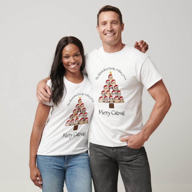 Merry Catmas Personalized Family Christmas Holiday T-Shirt (Unisex)