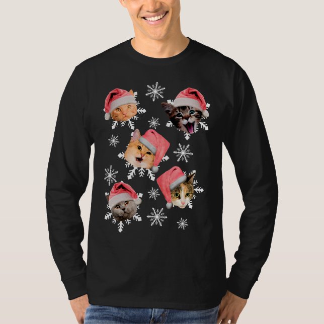 Merry Catmas Santa Hat Kitty Christmas T-Shirt (Front)
