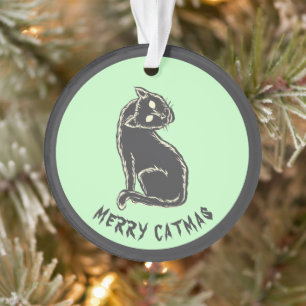 Merry Catmas Spooky Cat Christmas Ornament