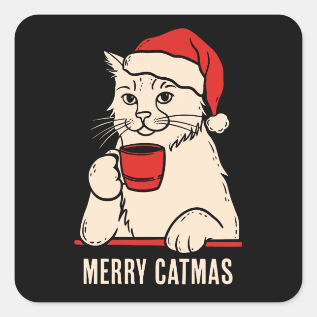 Merry catmas square sticker (Front)