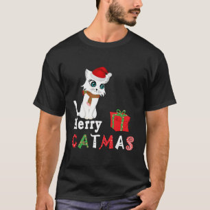Merry Catmas White Cat Lover Christmas Xmas Gift T-Shirt