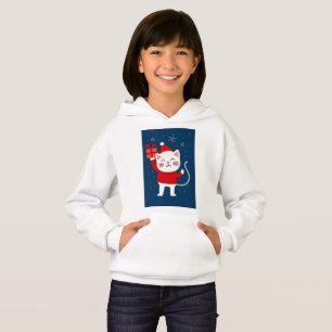 Merry Catmas – White Cat with Gift & Santa Style