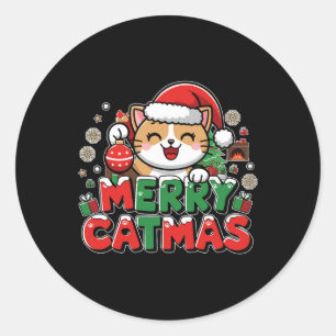 Merry Catmas Xmas Decoration Santa Cat Funny Chris Classic Round Sticker