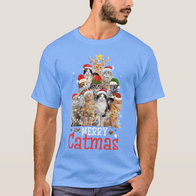 Merry Catmas Xmas Gift Funny Cat Christmasree vint T-Shirt (Front)