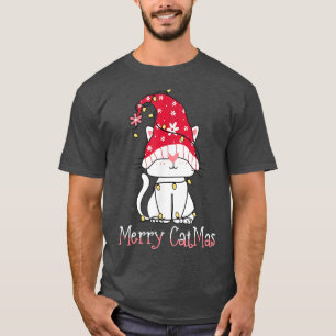 Merry Catmas Xmas Gift Funny Cute Gnomes Cat Chris T-Shirt