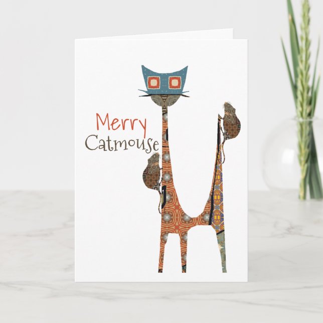 Merry Catmouse Christmas Folded Greeting Card (Front)