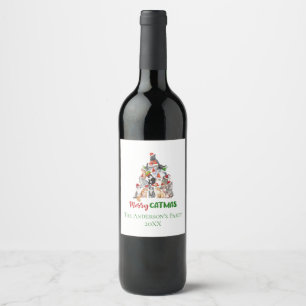 Merry Catmus Cat Lover Christmas Holiday  Wine Label