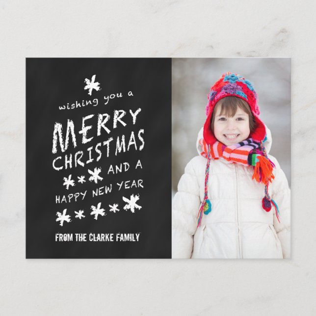 MERRY CHALKBOARD CHRISTMAS HOLIDAY PHOTO POSTCARD (Front)