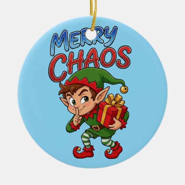 Merry Chaos Christmas Elf Ceramic Tree Decoration (Front)