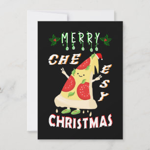 Merry Cheesy Christmas Xmas Santa Pizza Christmas Card