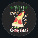 Merry Cheesy Christmas Xmas Santa Pizza Christmas Classic Round Sticker<br><div class="desc">Merry Cheesy Christmas Xmas Santa Pizza Christmas. Best gifts for Christmas T-shirts, Halloween Festival iPhone Case, Jesus Day Sweatshirt, Santa Claus Tapestry, Xmas Tote Bags, National Pizza Day Mug, National Cheese Pizza Day Hoodies, National Sausage Pizza Day Blanket, Birthday Wall Arts, Anniversary T-shirts, and Birthday T-shirts. Classic Round Stickers. The...</div>